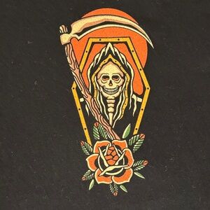 Black Graphic Tee with Grim Reaper Design